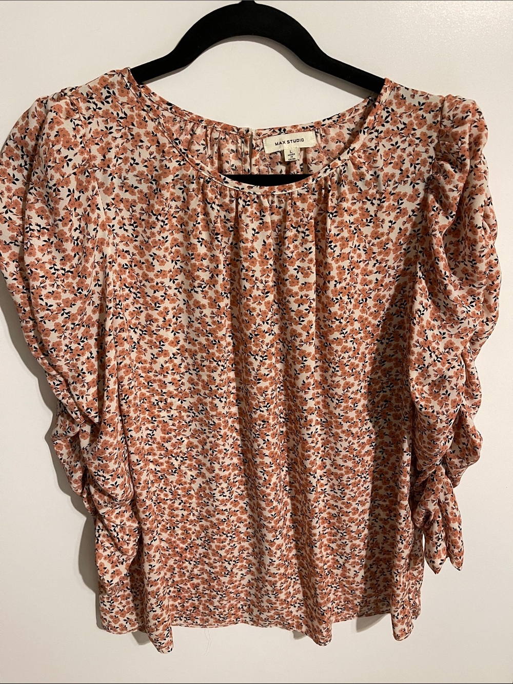 Max Studio Cottagecore Blush Pink Floral Ruffled Sleeve Blouse Size L